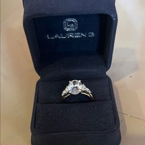 Lauren B Gold Engagement Ring with Clear Center Stone and Side Accents